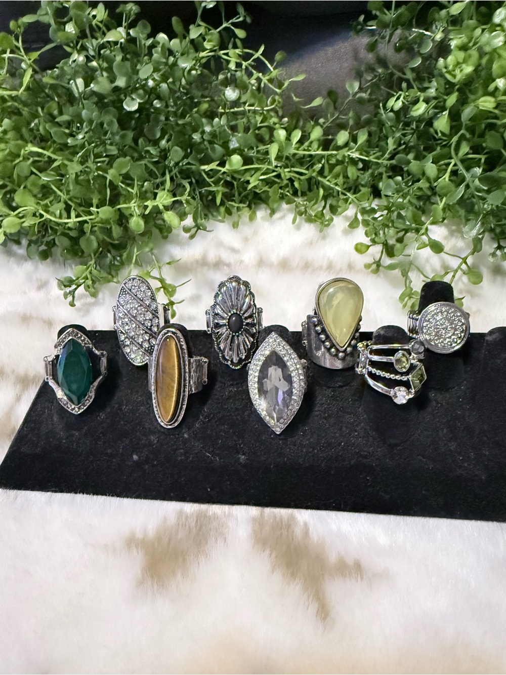 paparazzi Silver-Tone Stacked Ring Set - Green, Yellow, Clear